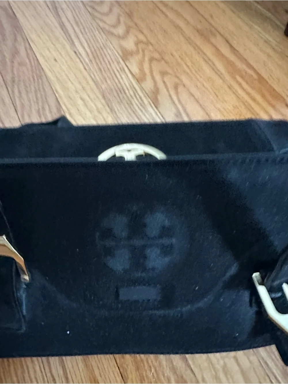 Tory Burch Black Leather Tote with Gold Logo Detail